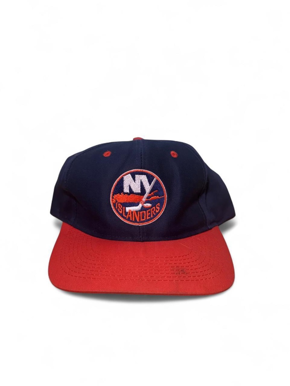 Vintage 90s Logo 7 NHL New York islanders SnapBack hat embroidered blue orange